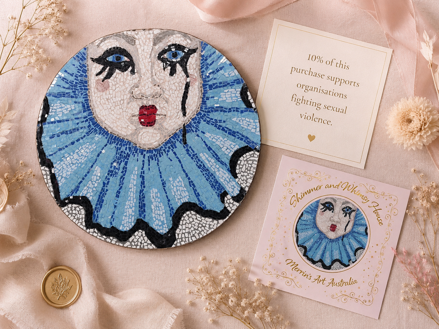 Sad Clown Original Mosaic Artwork | Handmade Australian Art About Healing & Resilience