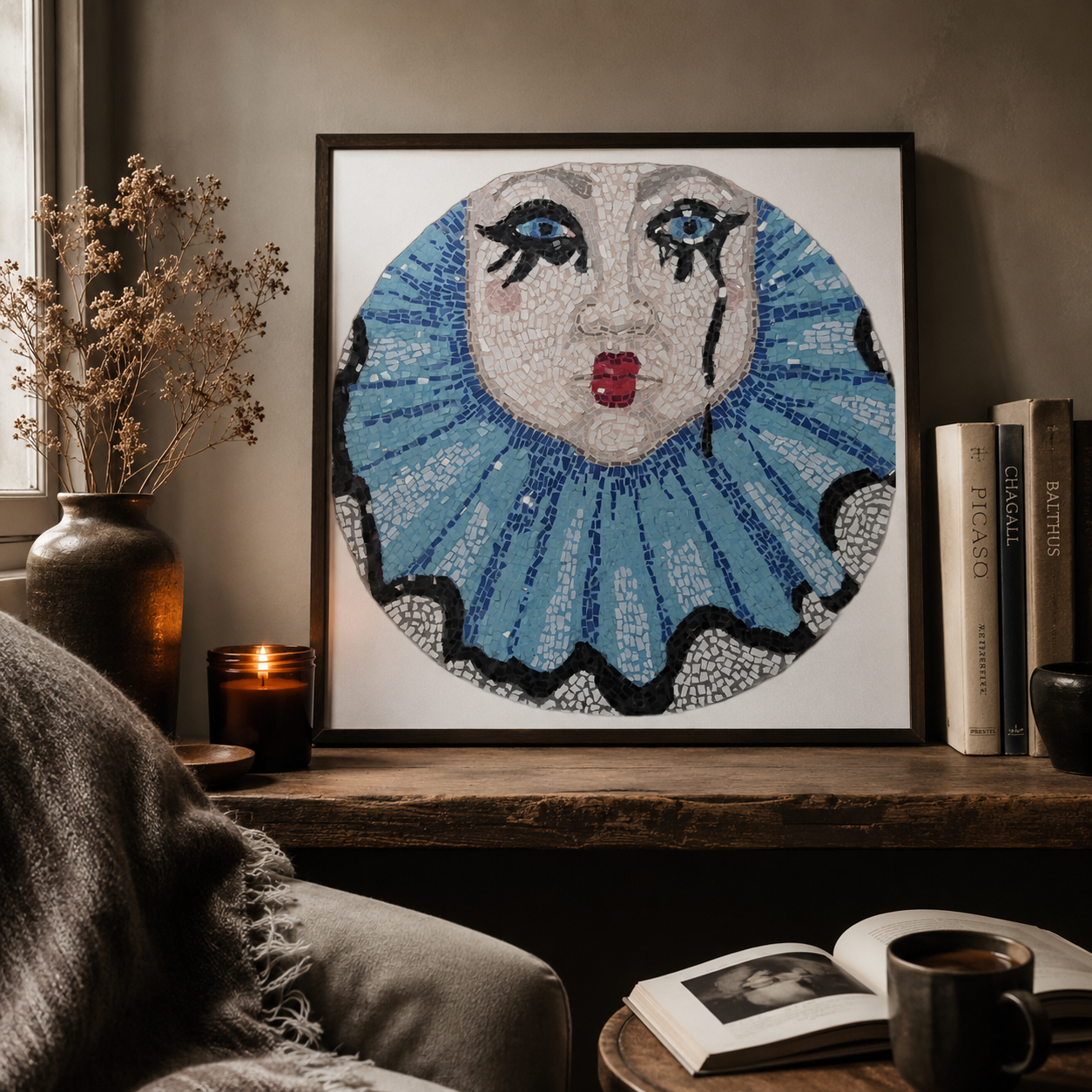 Sad Clown Fine Art Poster | Emotional Mosaic Wall Art Print