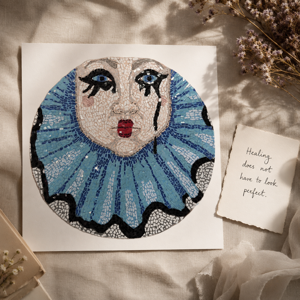 Sad Clown Fine Art Poster | Emotional Mosaic Wall Art Print