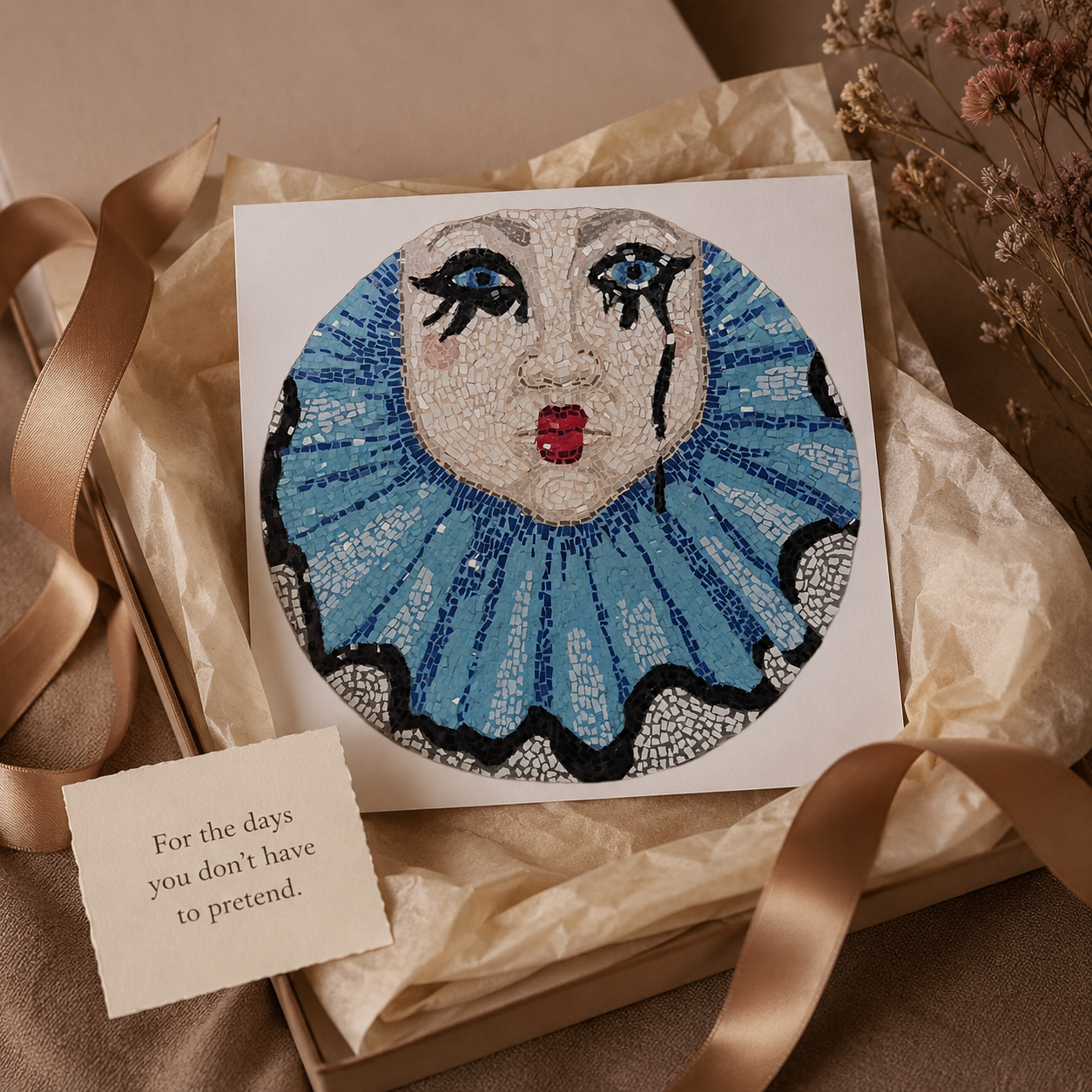 Sad Clown Fine Art Poster | Emotional Mosaic Wall Art Print