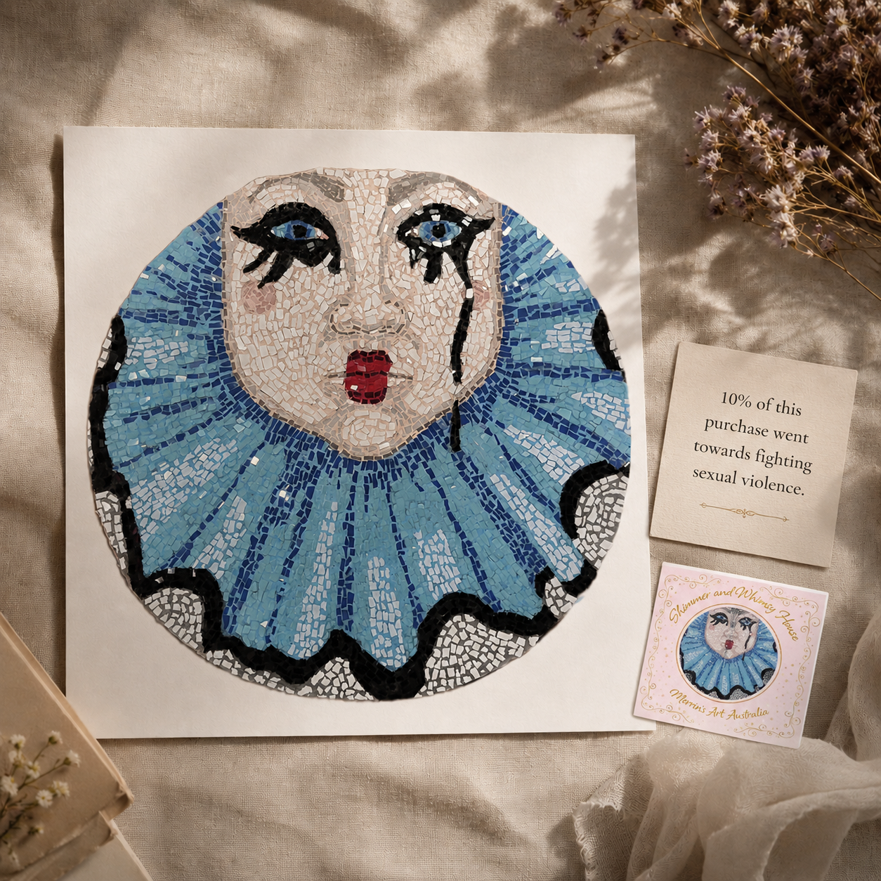 Sad Clown Fine Art Poster | Emotional Mosaic Wall Art Print