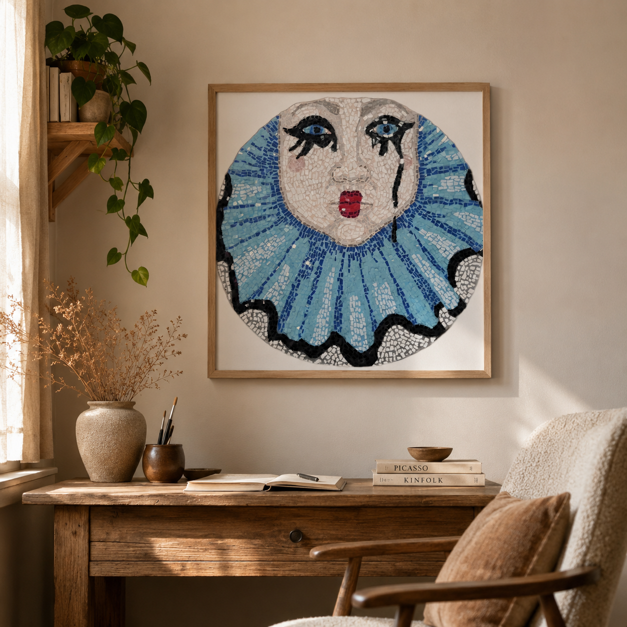Sad Clown Fine Art Poster | Emotional Mosaic Wall Art Print