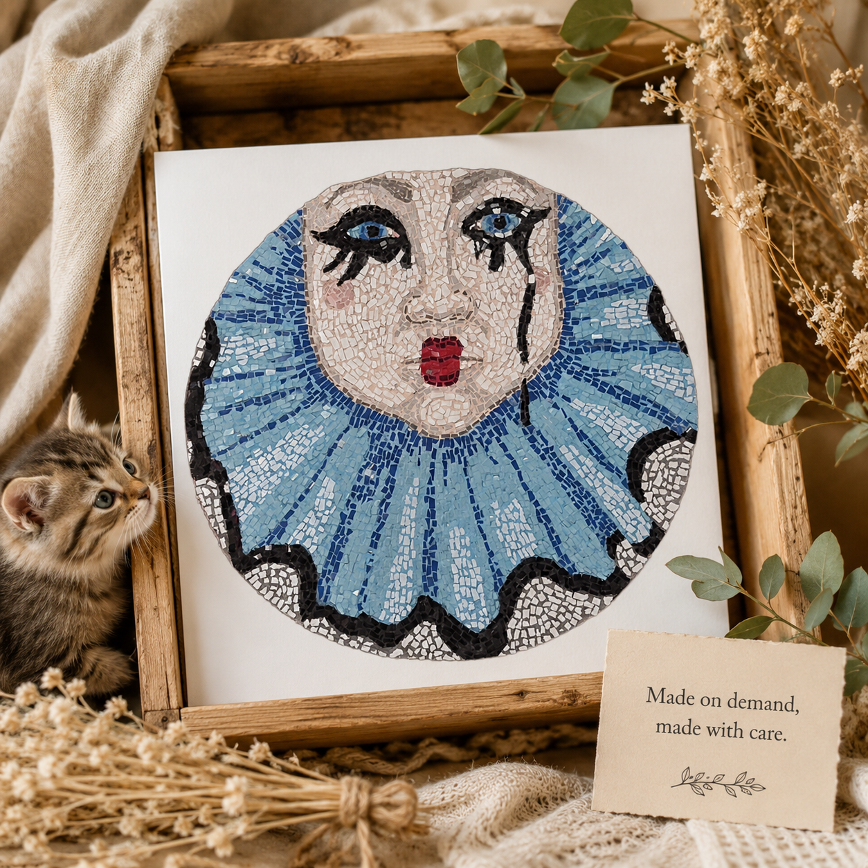 Sad Clown Fine Art Poster | Emotional Mosaic Wall Art Print