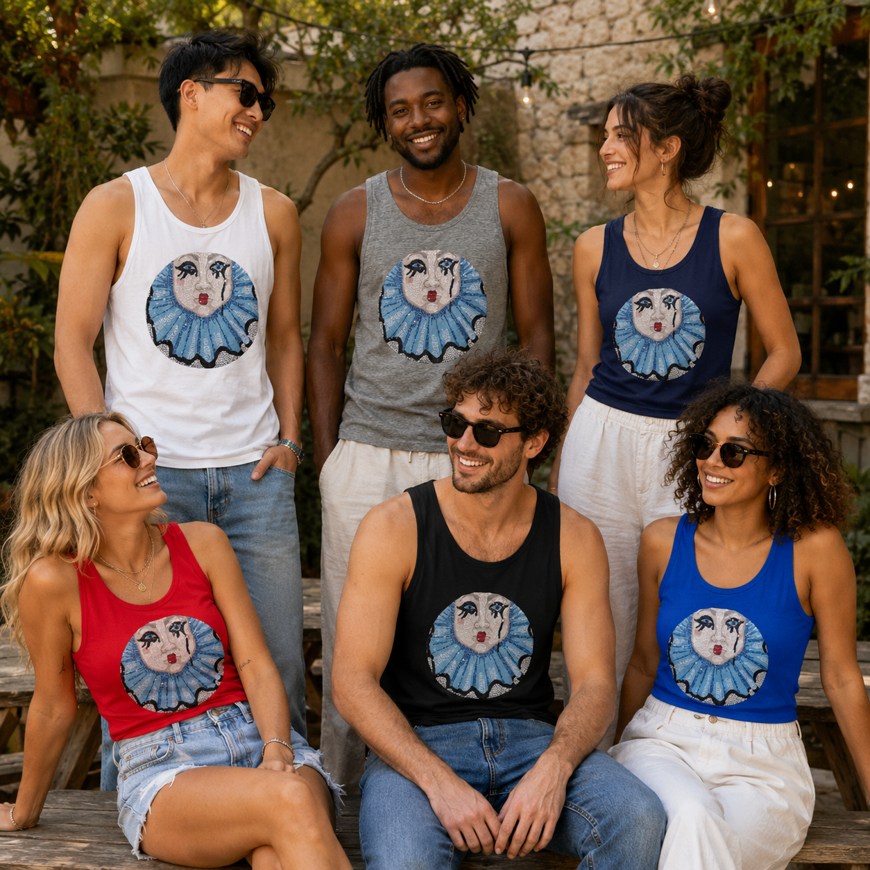 Sad Clown Pop Culture Mosaic Tank Top