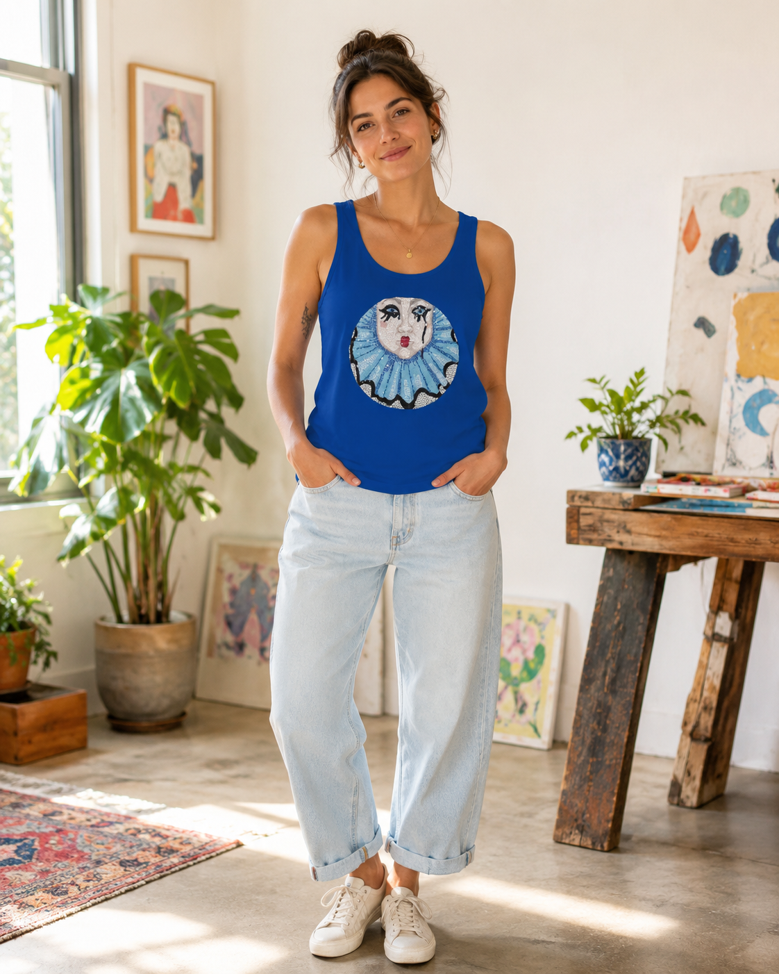 Sad Clown Pop Culture Mosaic Tank Top