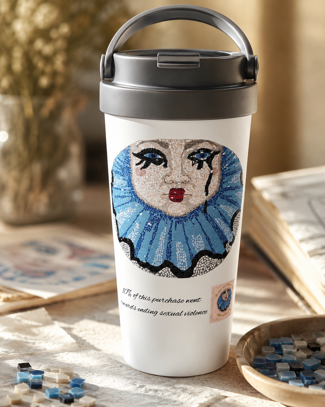 Sad Clown Pop Culture Mosaic Stainless Steel Travel Mug – 15oz