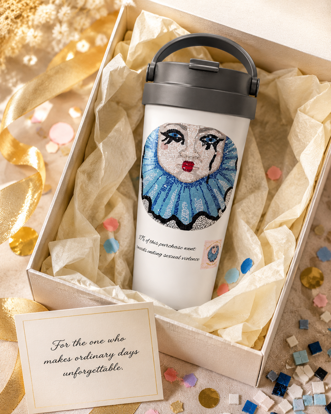 Sad Clown Pop Culture Mosaic Stainless Steel Travel Mug – 15oz