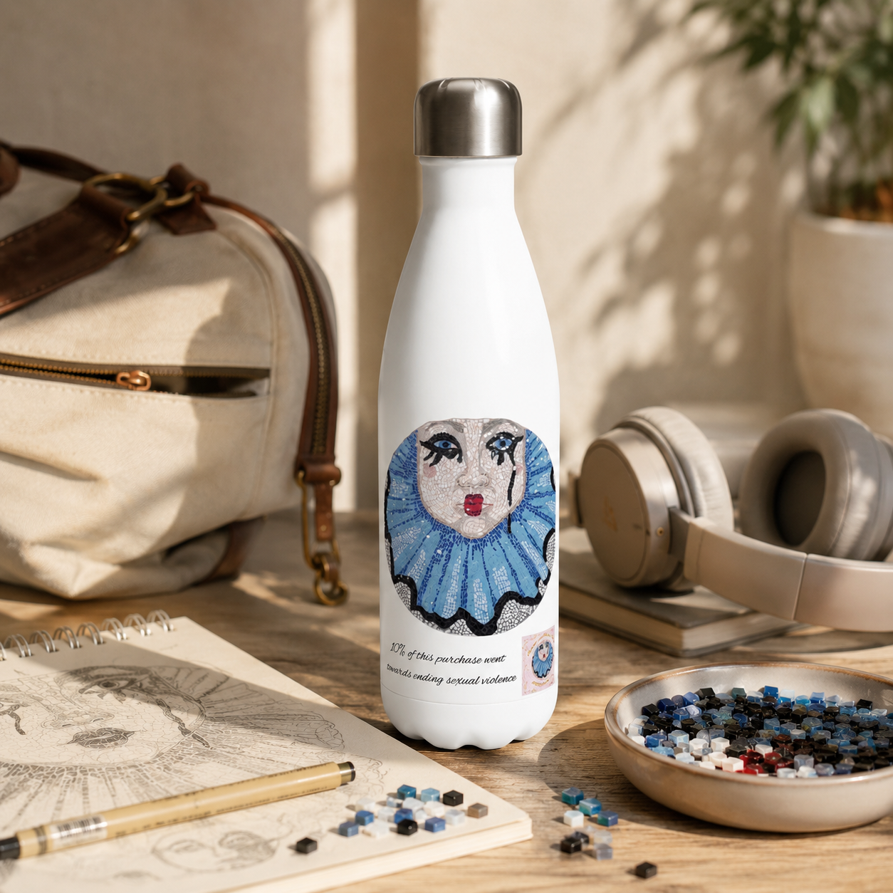 Sad Clown Stainless Steel Water Bottle — 15oz