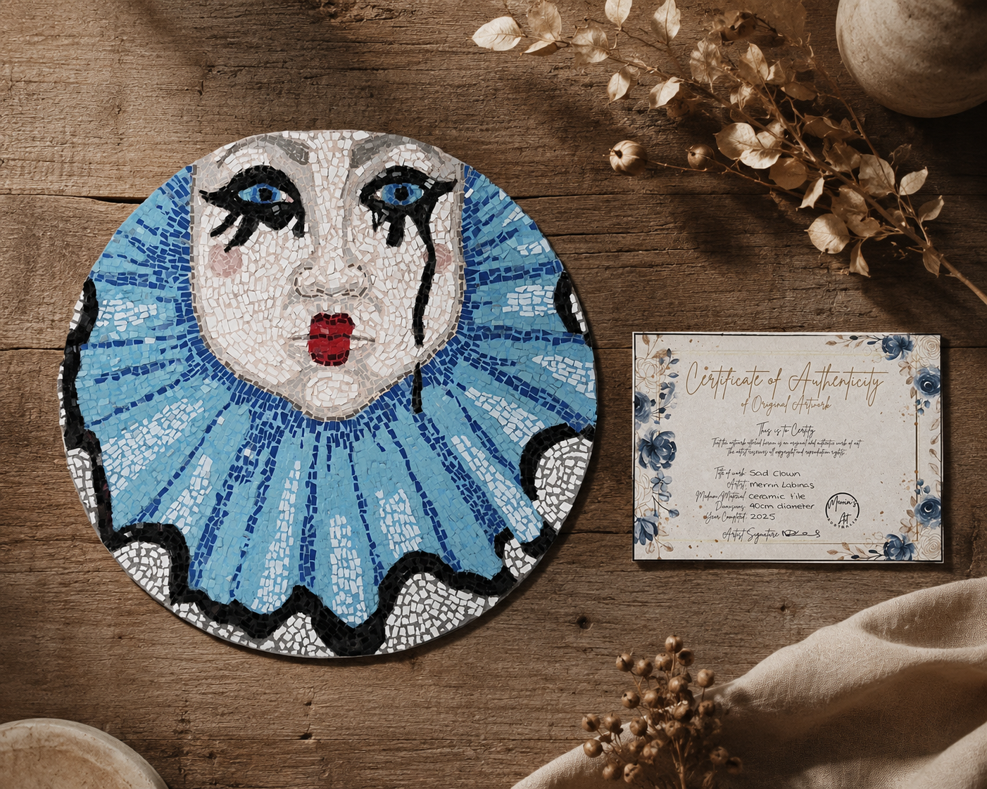 Sad Clown Original Mosaic Artwork | Handmade Australian Art About Healing & Resilience