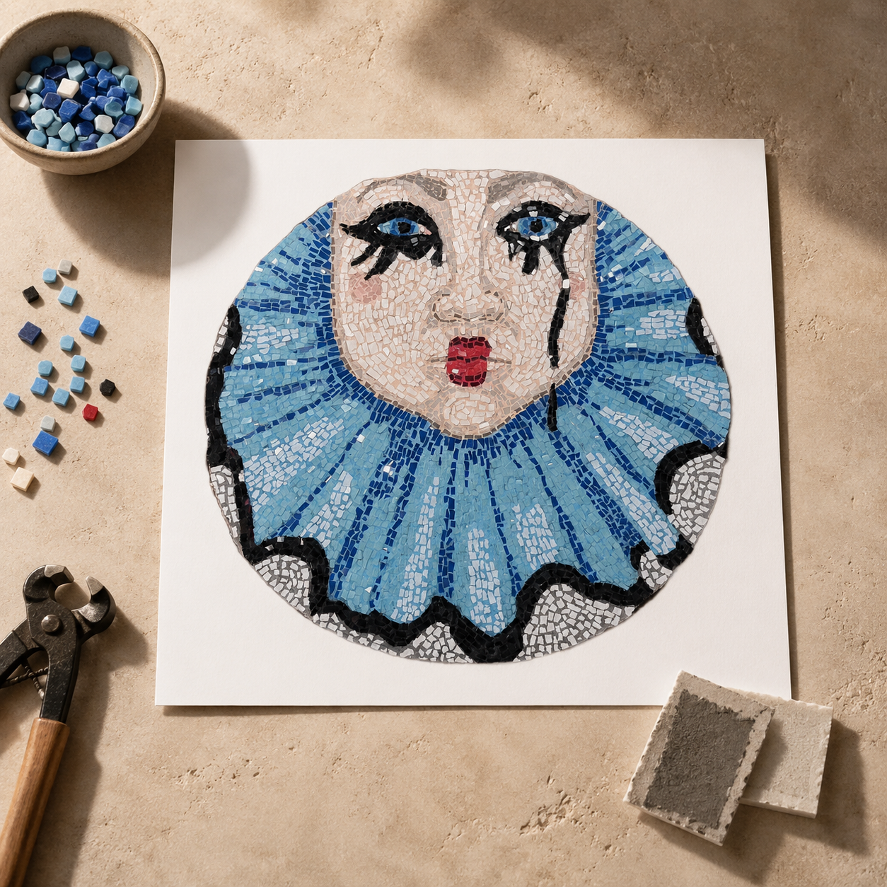 Sad Clown Fine Art Poster | Emotional Mosaic Wall Art Print