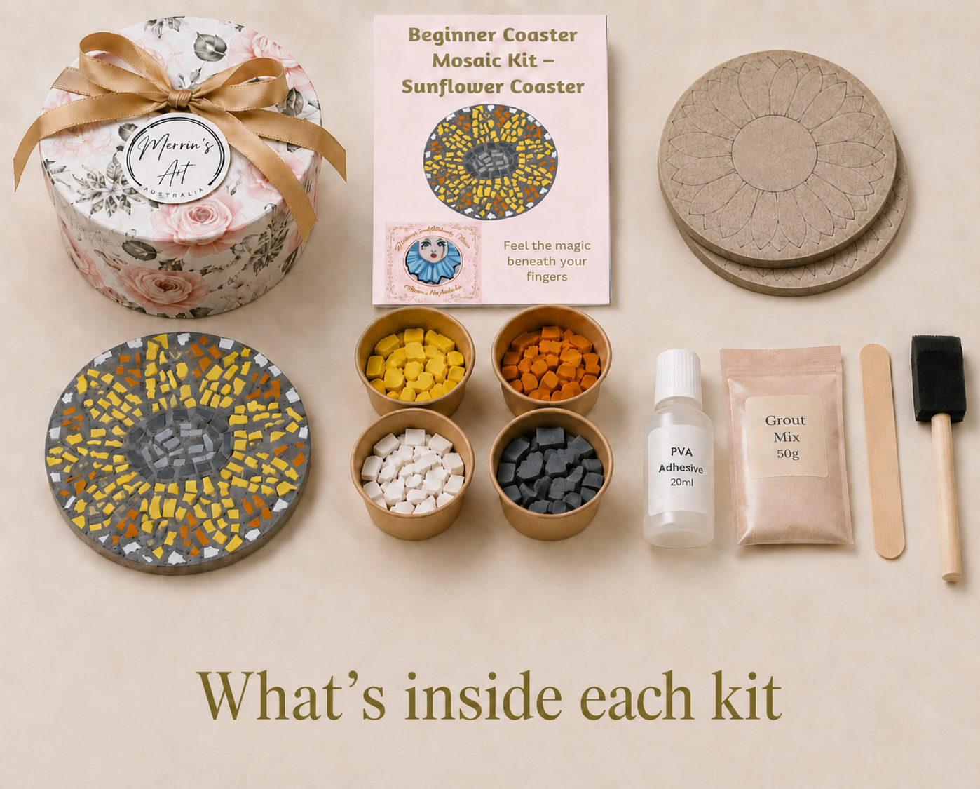 Sunflower Mosaic Coaster DIY Kit – 10cm Round | Beginner-Friendly  | 🌱 Level 1