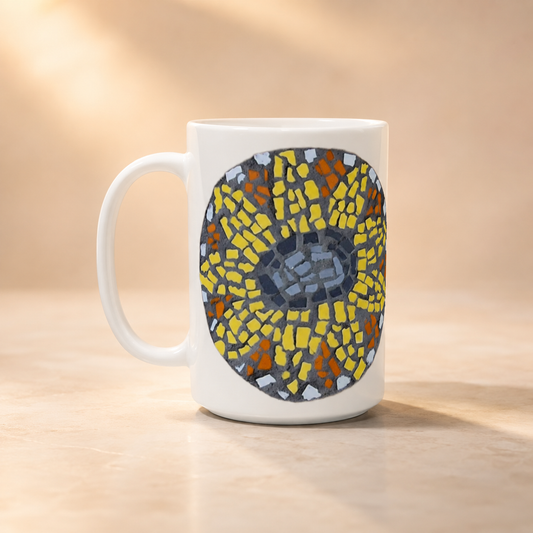 🌻 Sunflower Coaster Ceramic Mug — 15oz Floral Art Mug