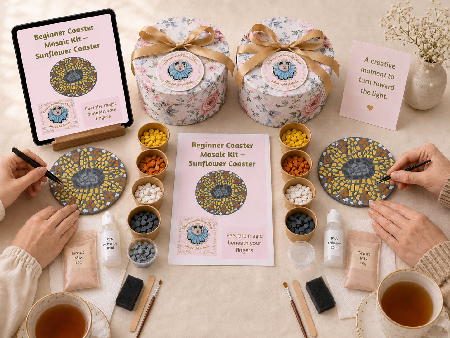 Sunflower Mosaic Coaster DIY Kit – 10cm Round | Beginner-Friendly  | 🌱 Level 1