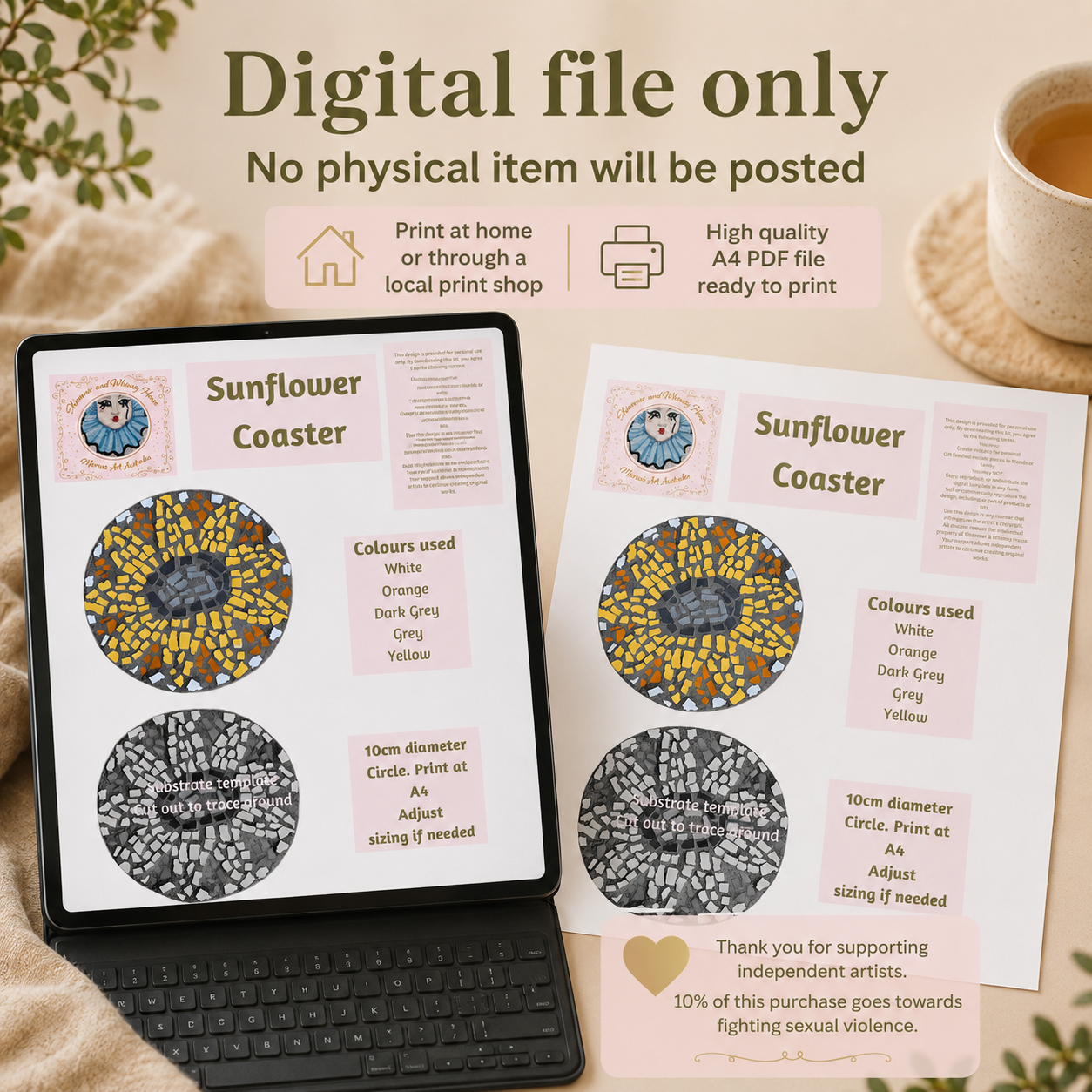 Sunflower Mosaic Coaster DIY Kit – 10cm Round | Beginner-Friendly  | 🌱 Level 1