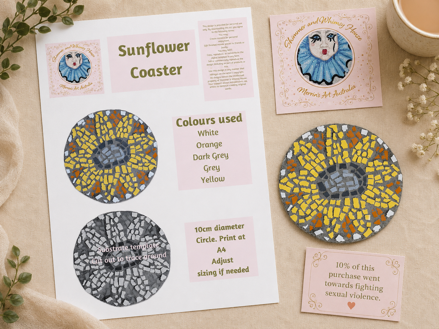 🌻 Sunflower Coaster — Digital Download Design Template