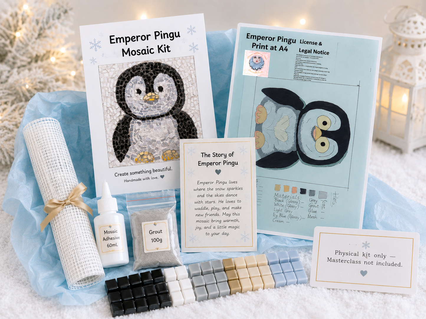 Emperor Pingu Penguin Mosaic Kit | Luxury Mosaic Art Kit with Plywood Board | 🛠 Luxury Kit