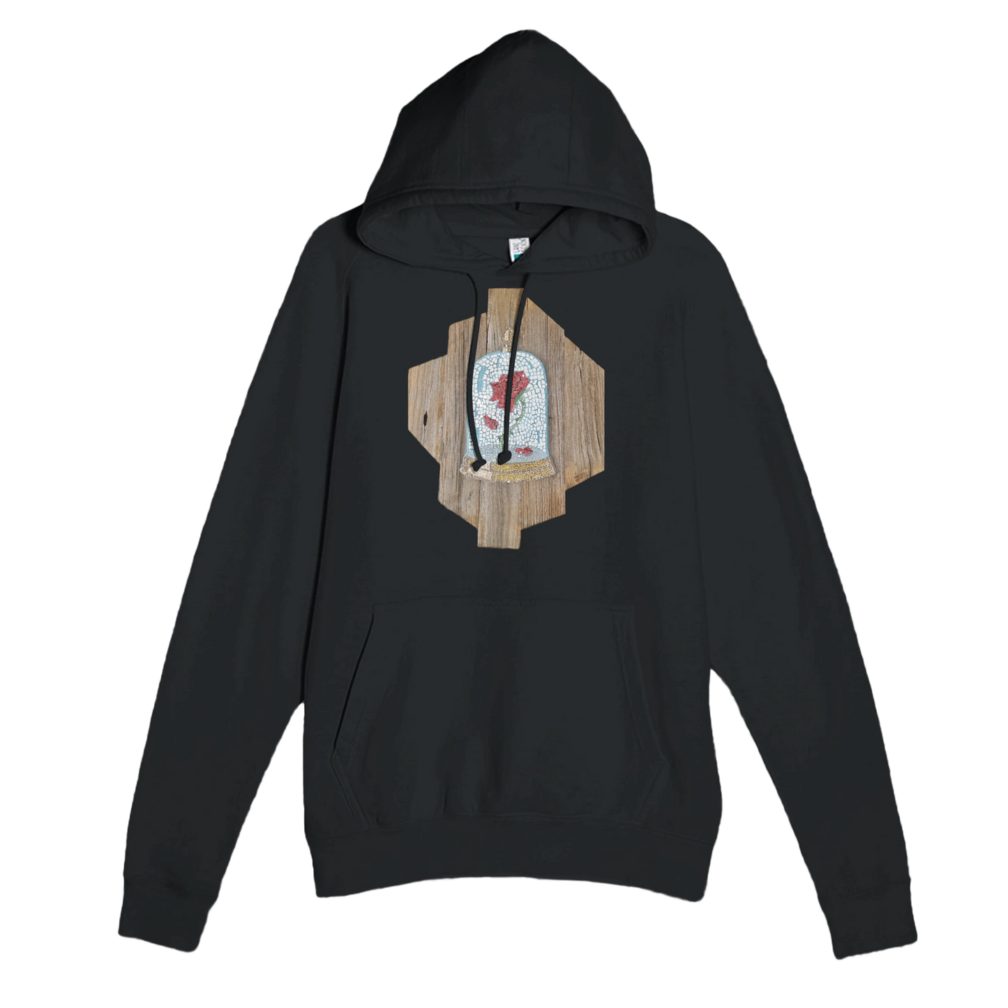 the cursed rose mosaic design on a black hoodie unique wearable art