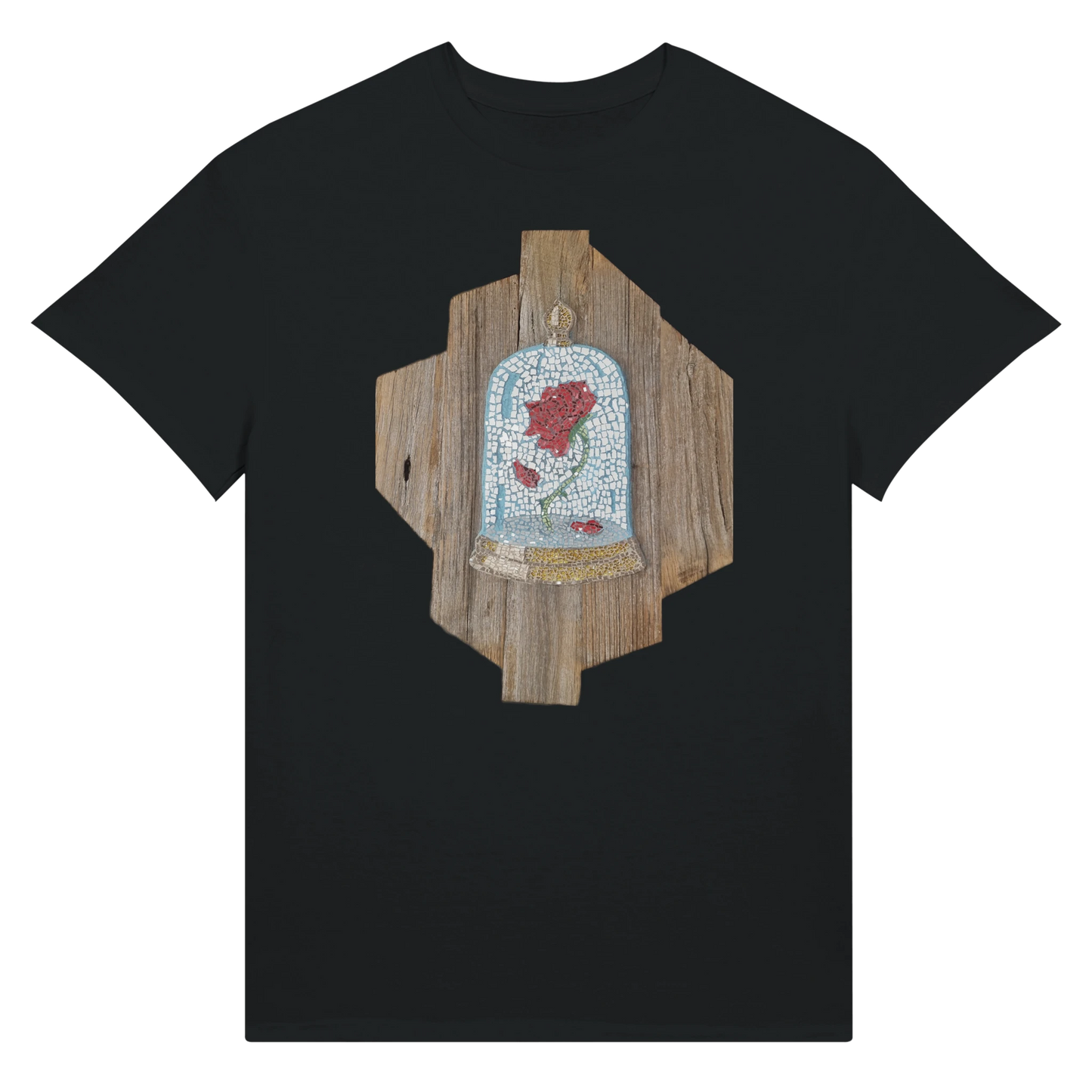 the cursed rose mosaic black t-shirt merrins art