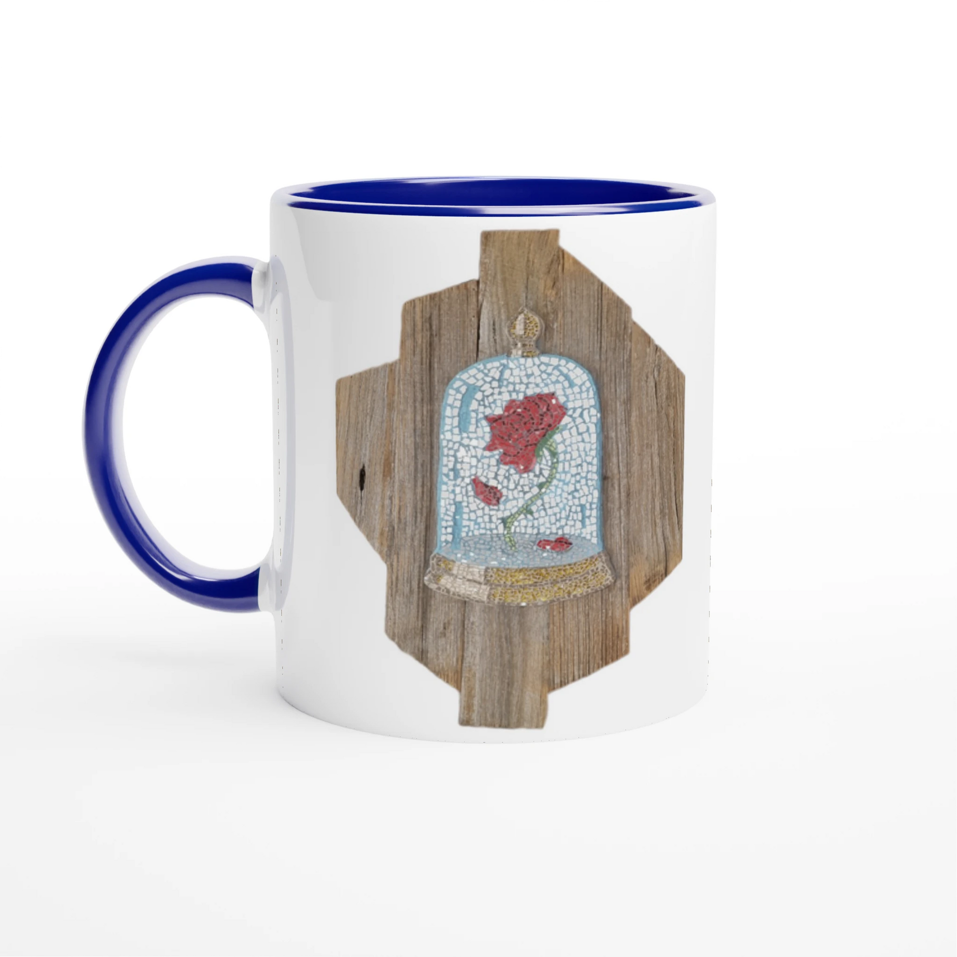 the cursed rose mosaic mug with blue inside