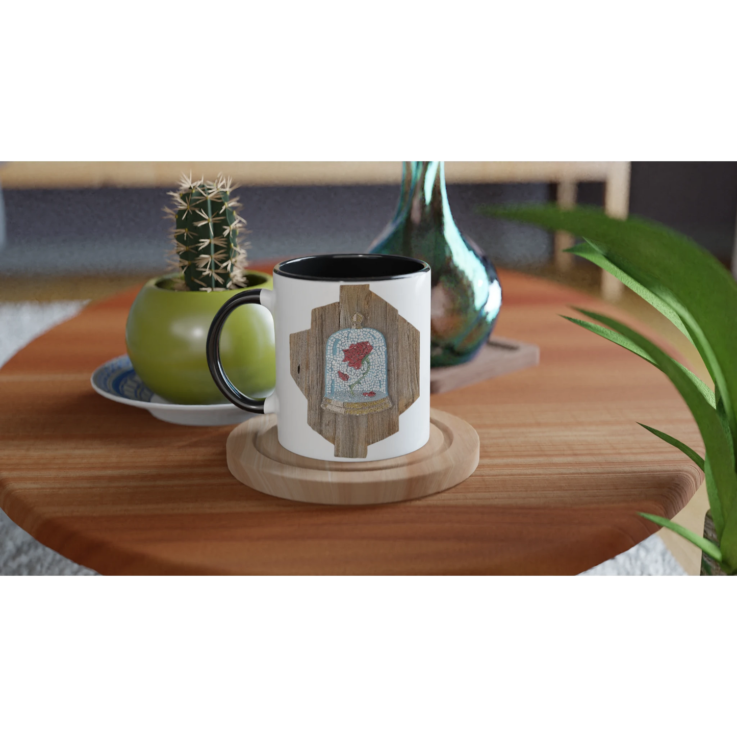 the cursed rose mosaic mug with colour insude lifestyle 