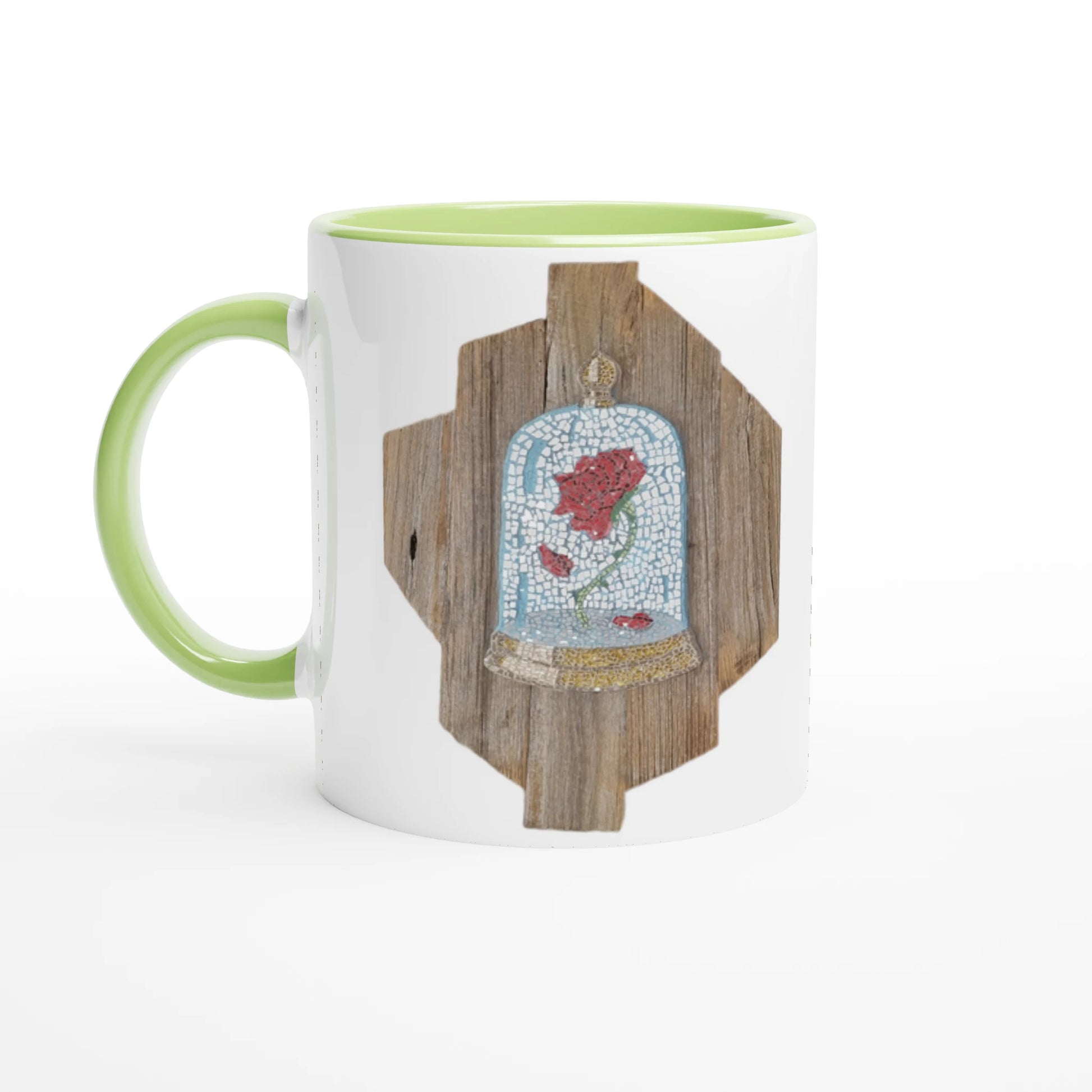 the cursed rose mosaic mug with lime green inside