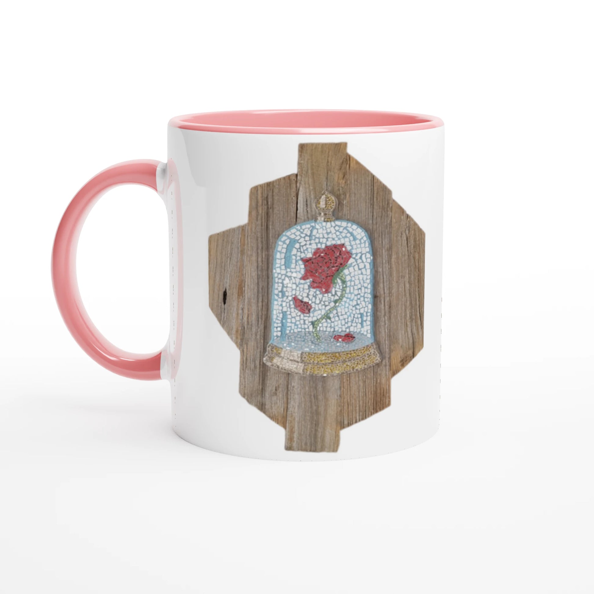 the cursed rose mosaic mug with pink inside