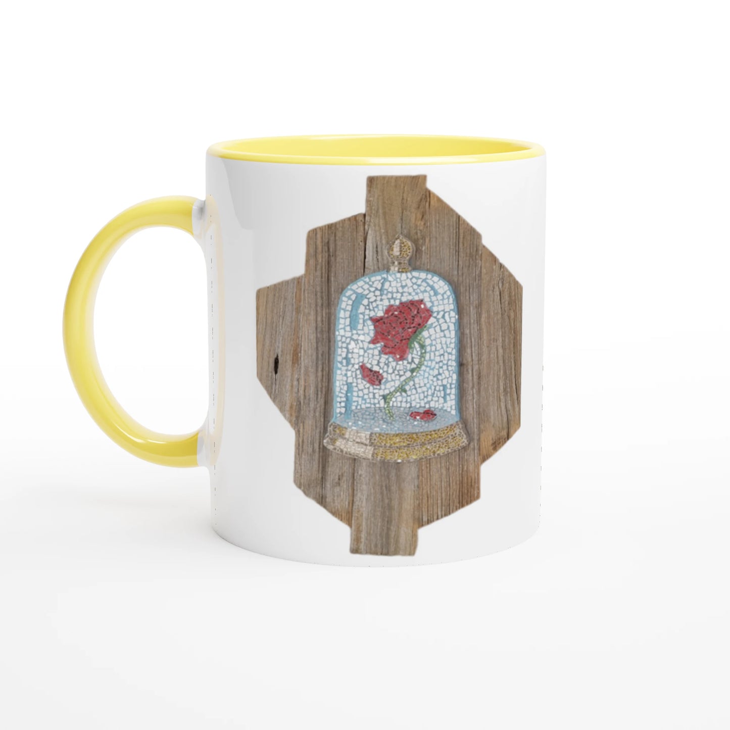 the cursed rose mosaic mug with yellow inside