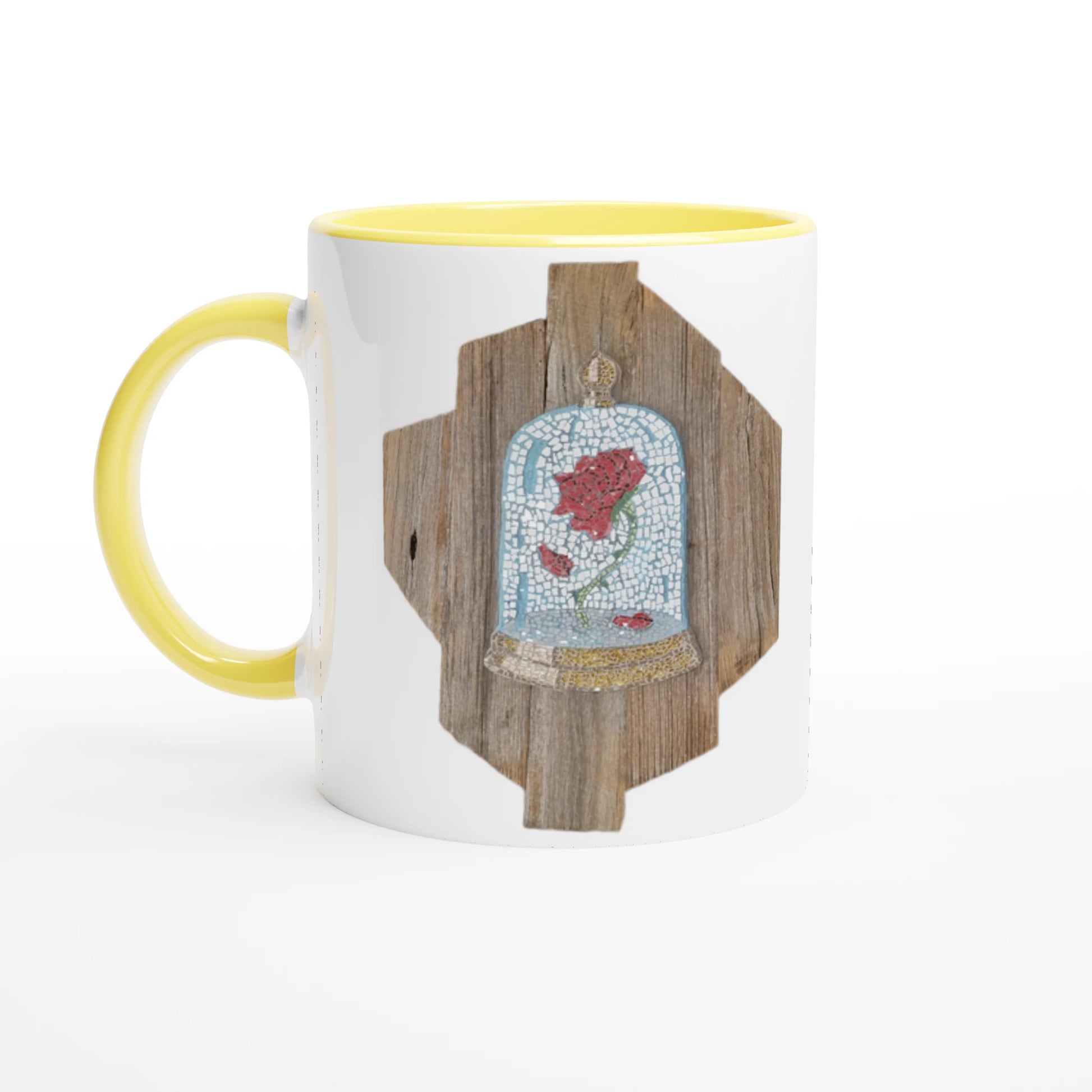 the cursed rose mosaic mug with yellow inside