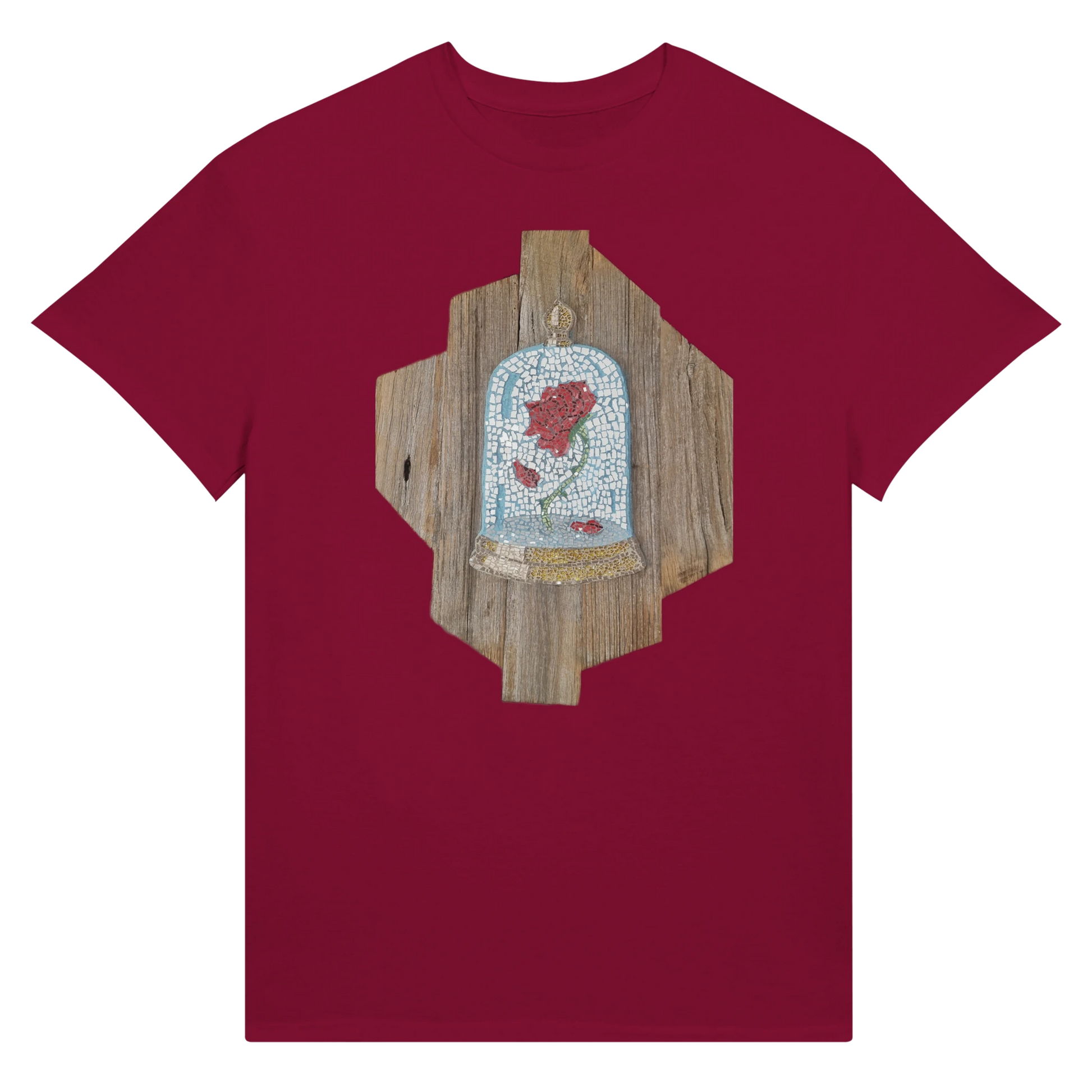 he cursed rose mosaic red t-shirt merrins art