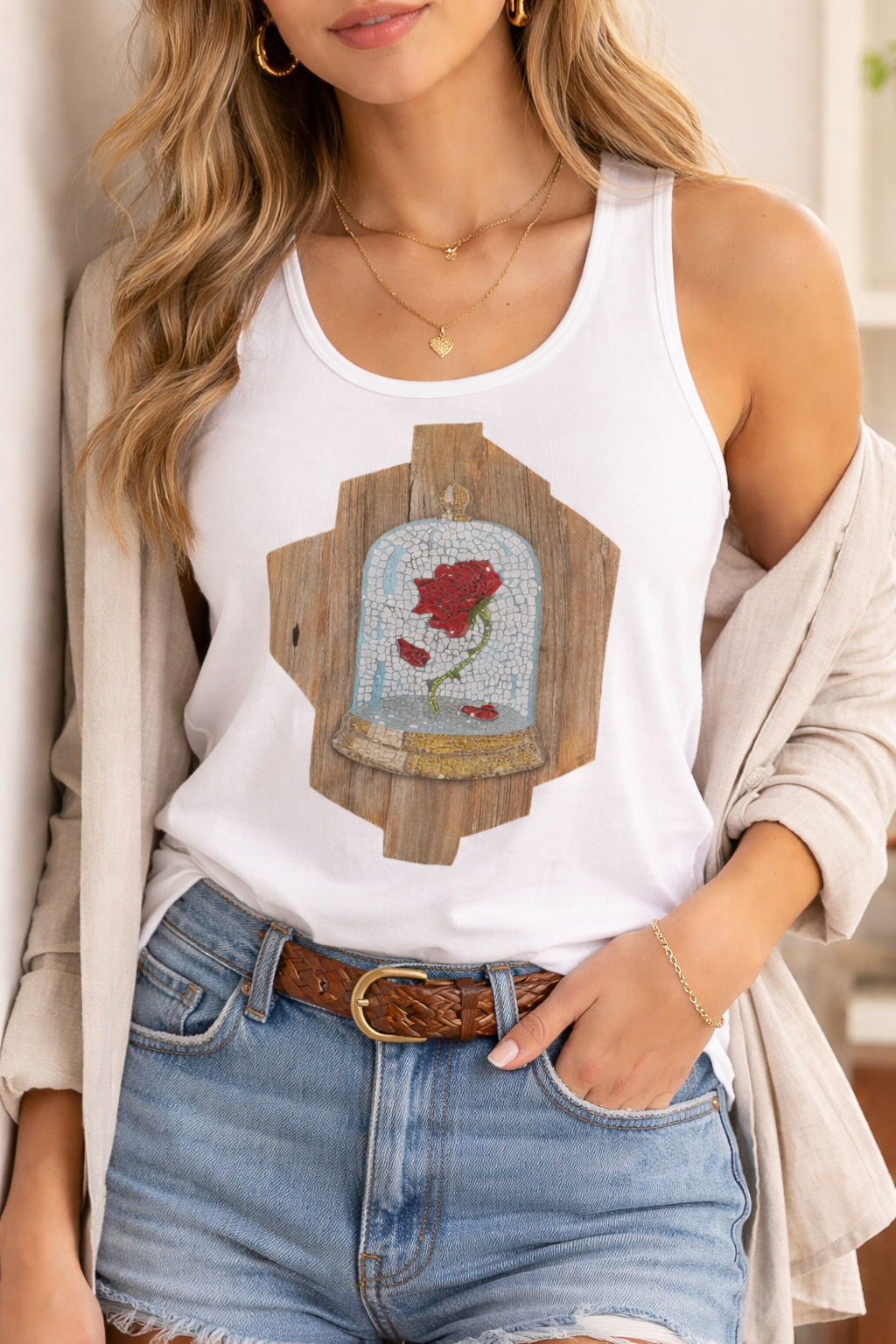 the cursed rose white tank top casually styled in layers