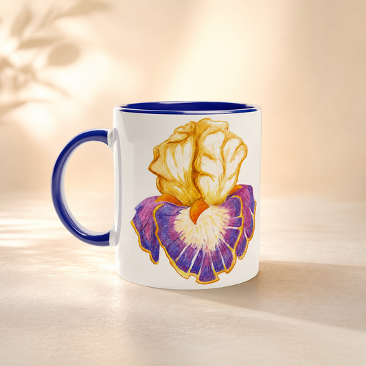 Iris of Solara Ceramic Mug (11oz) | Floral Art Mug with Printed Design