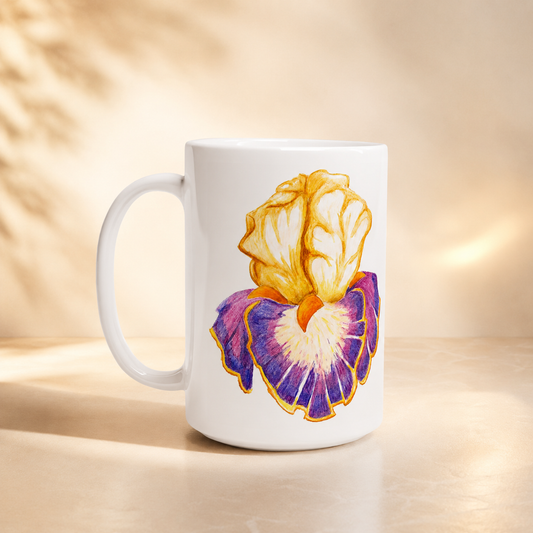 Iris of Solara Ceramic Mug | Floral Watercolour Pencil Art Mug