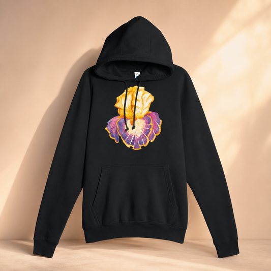 Iris of Solara Mid-Weight Hoodie | Floral Art Hoodie with Printed Design