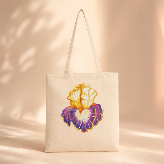 Iris of Solara Cotton Tote Bag | Eco-Friendly Floral Art Tote
