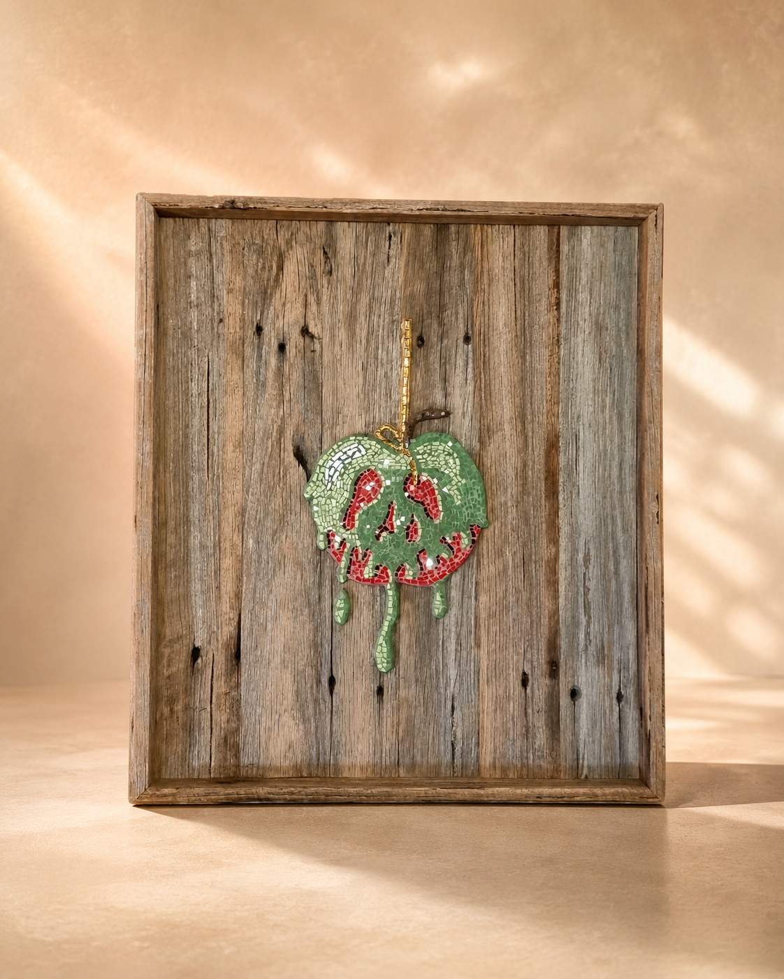 Poisoned Apple Mosaic – Mounted on Recycled Timber Shadow Box