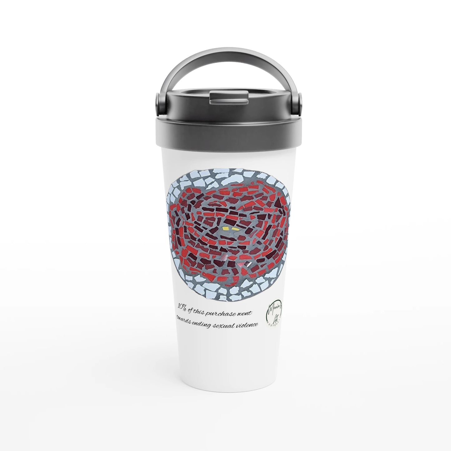 travel mug with rose coaster mosaic design made in Sebastopol Victoria 