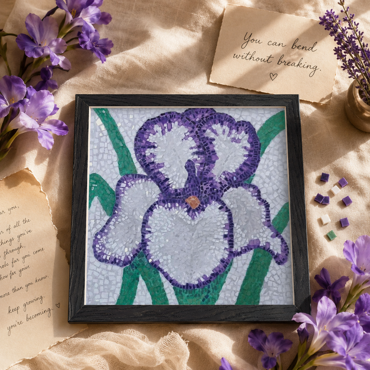 Violetta Iris Framed Fine Art Print | Floral Mosaic Wall Art