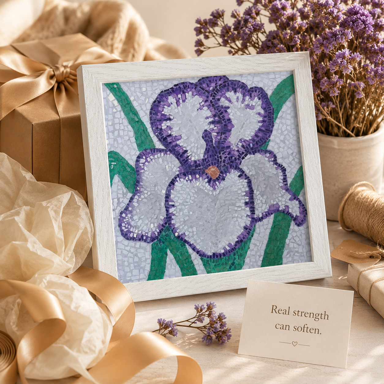 Violetta Iris Framed Fine Art Print | Floral Mosaic Wall Art
