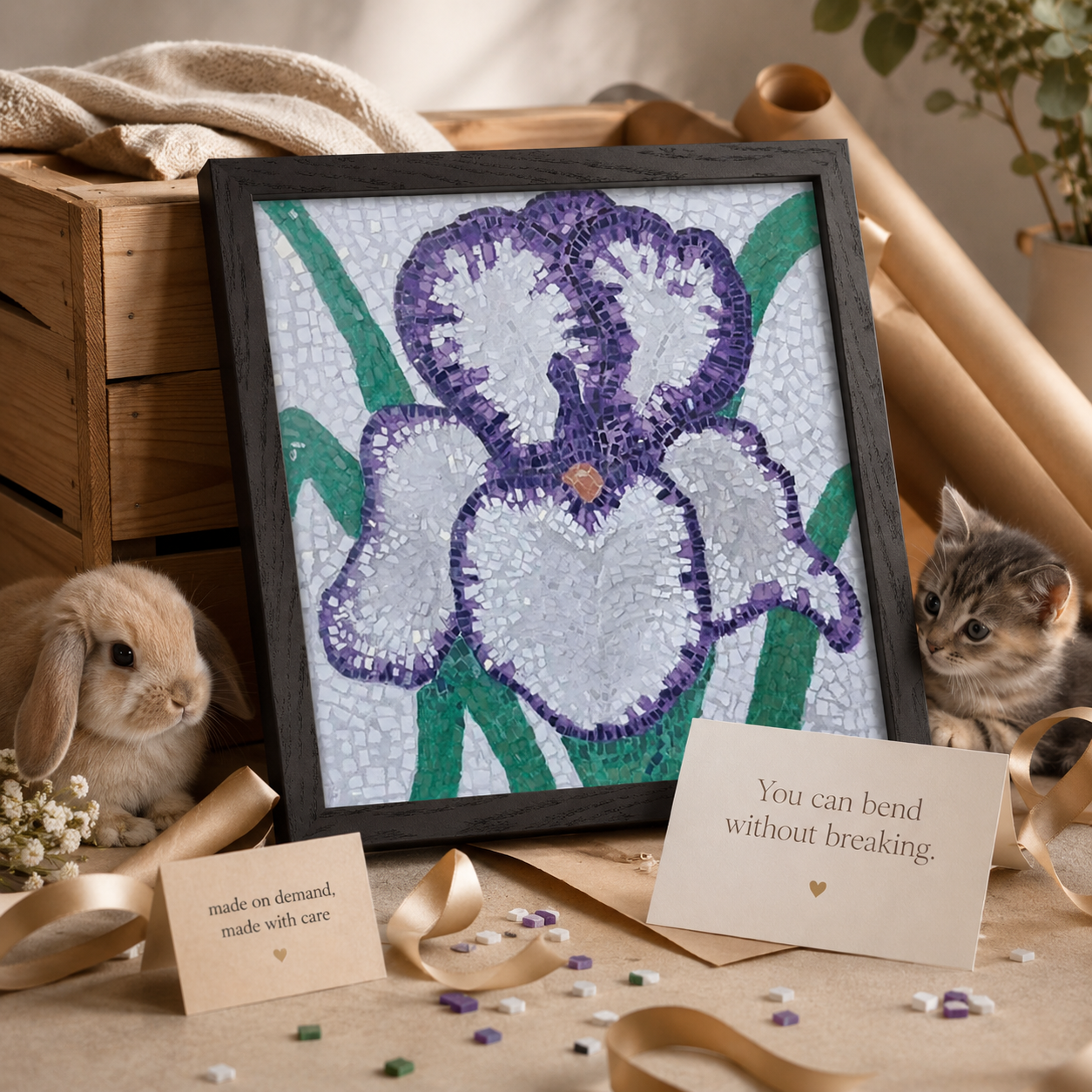 Violetta Iris Framed Fine Art Print | Floral Mosaic Wall Art
