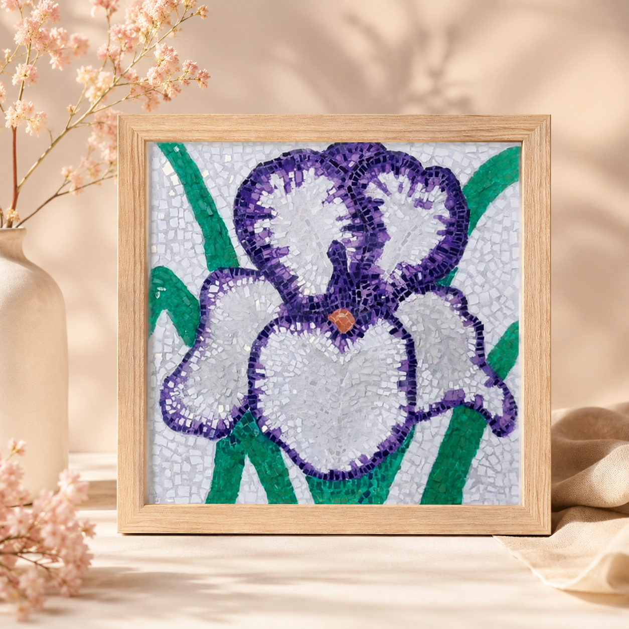 Violetta Iris Framed Fine Art Print | Floral Mosaic Wall Art
