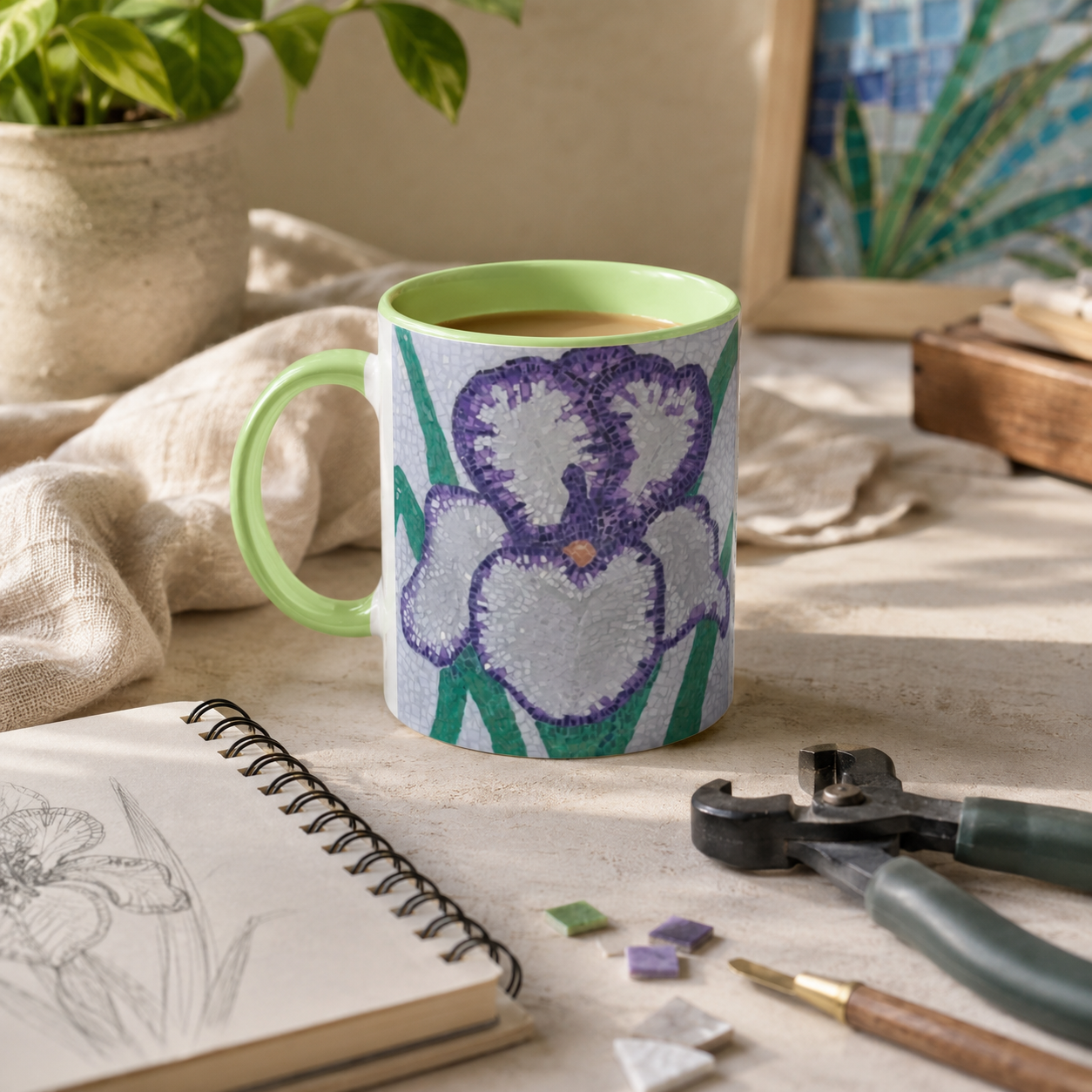 Violetta Iris Flower Mosaic 11oz Ceramic Mug