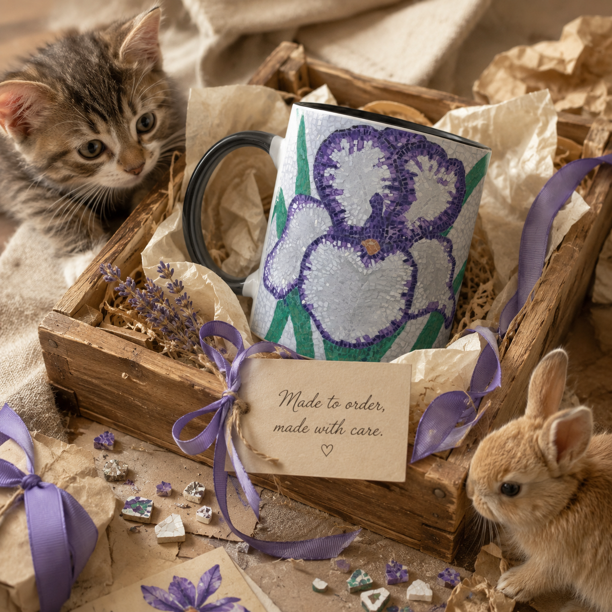 Violetta Iris Flower Mosaic 11oz Ceramic Mug