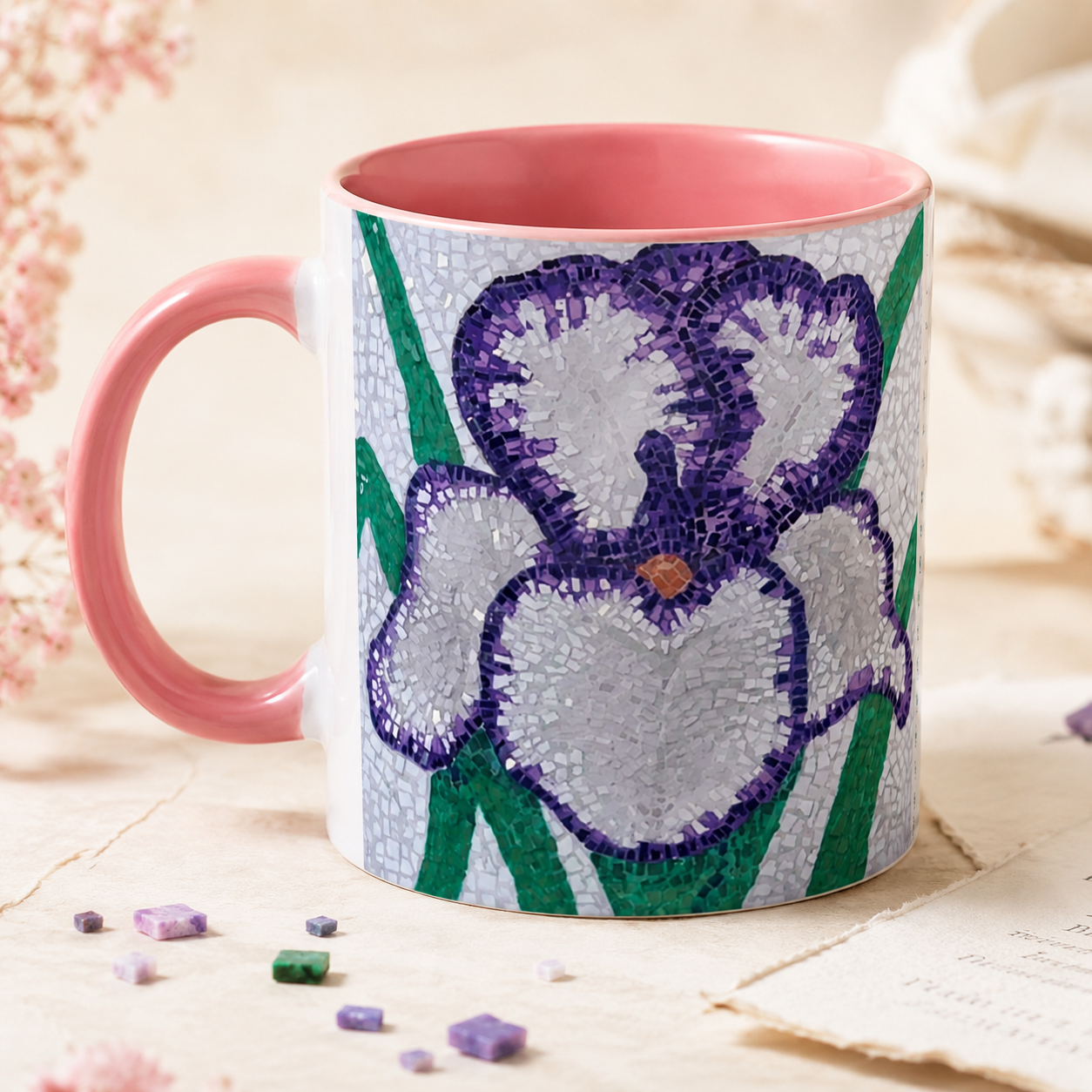 Violetta Iris Flower Mosaic 11oz Ceramic Mug