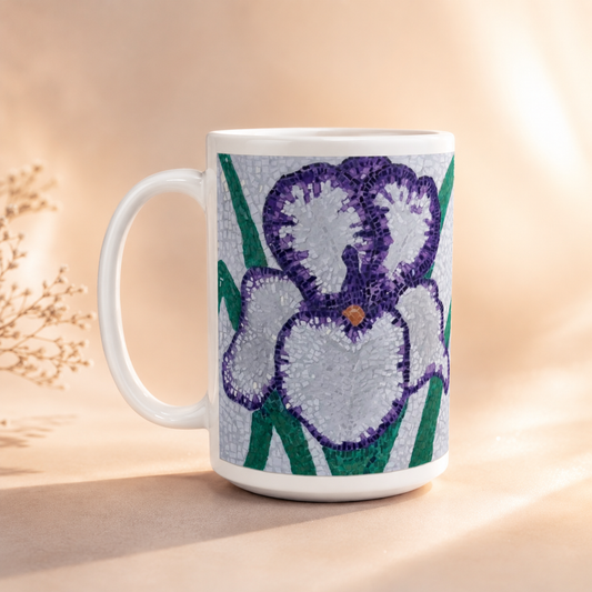Violetta Iris Flower Mosaic 15oz Ceramic Mug