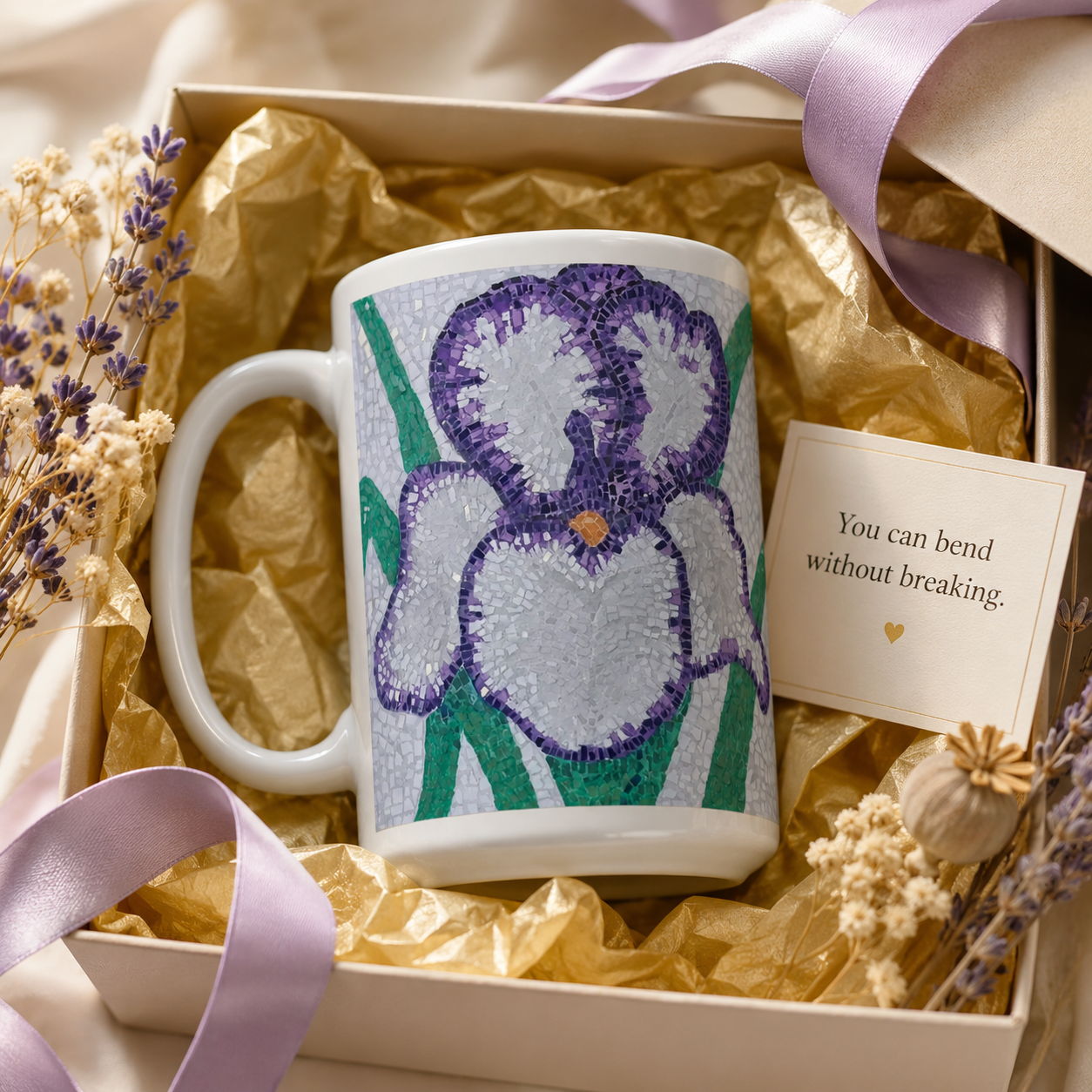 Violetta Iris Flower Mosaic 15oz Ceramic Mug