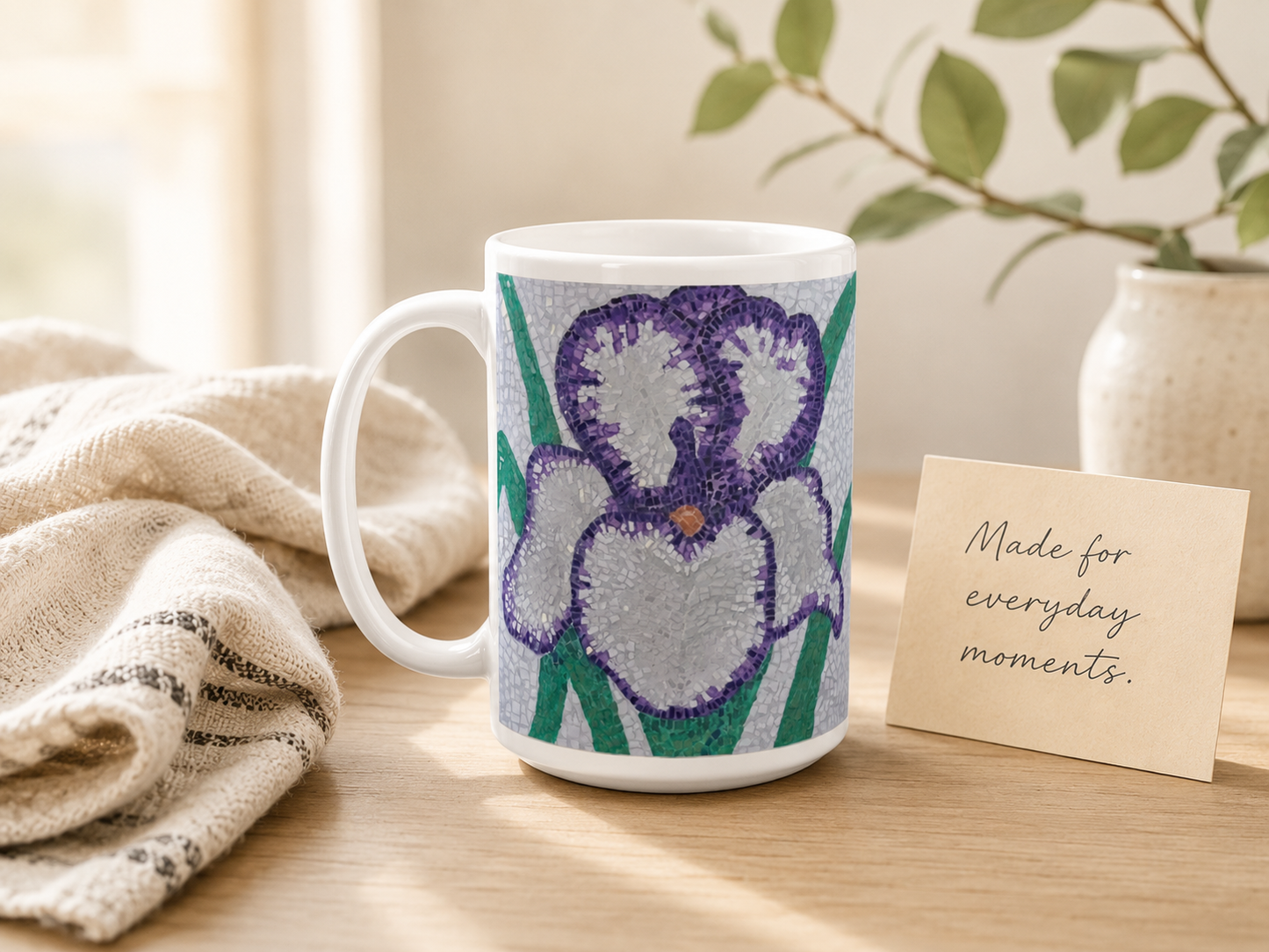 Violetta Iris Flower Mosaic 15oz Ceramic Mug