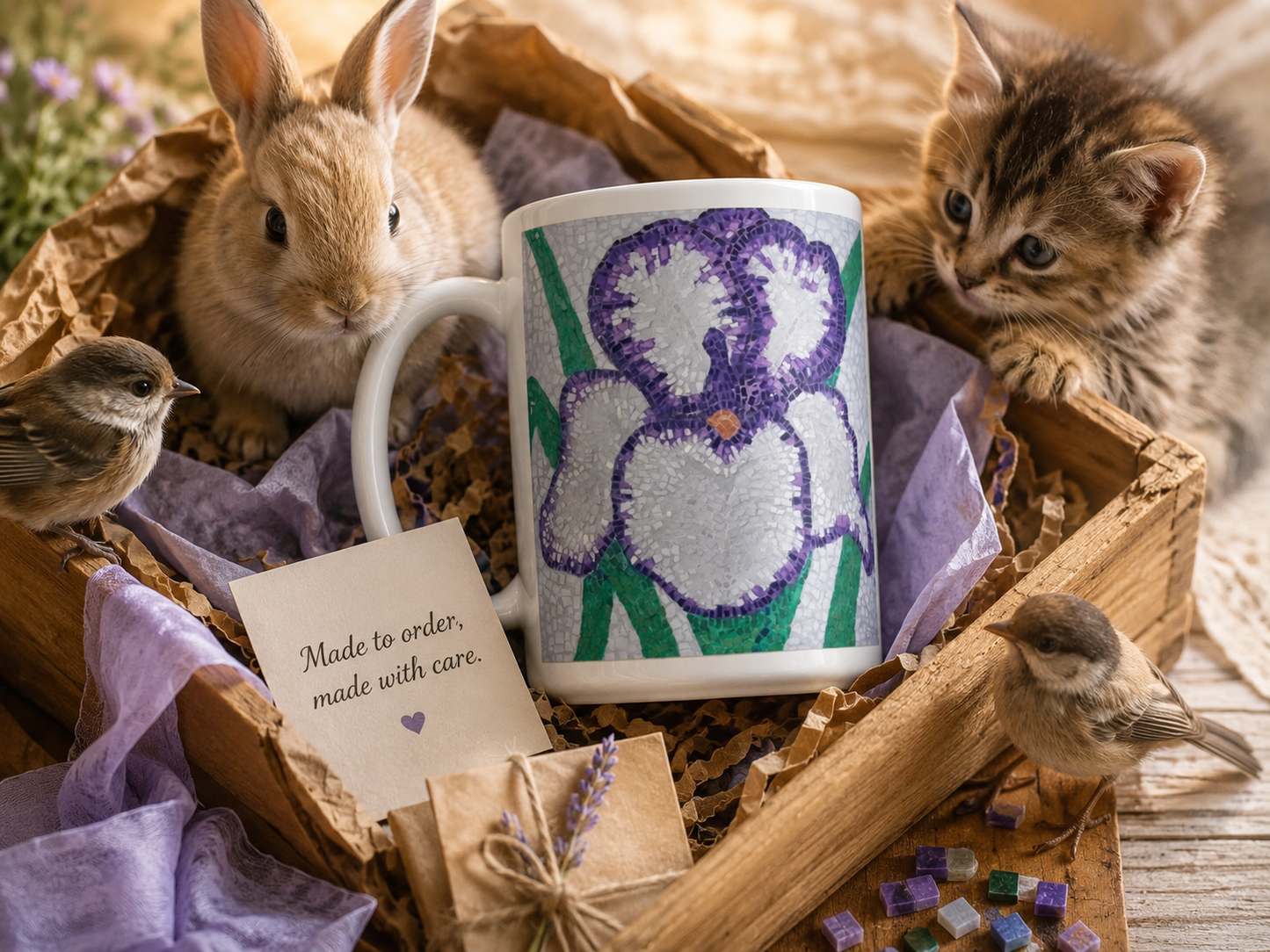 Violetta Iris Flower Mosaic 15oz Ceramic Mug