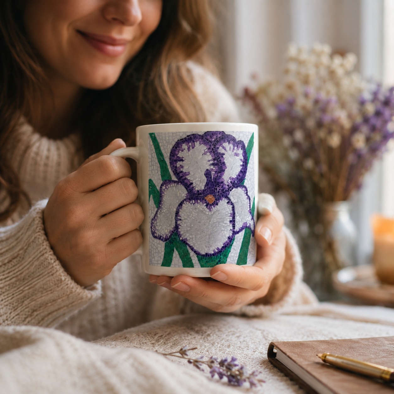 Violetta Iris Flower Mosaic 15oz Ceramic Mug
