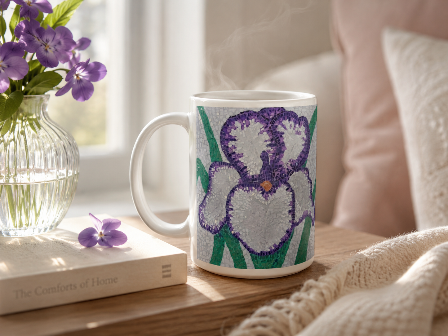 Violetta Iris Flower Mosaic 15oz Ceramic Mug