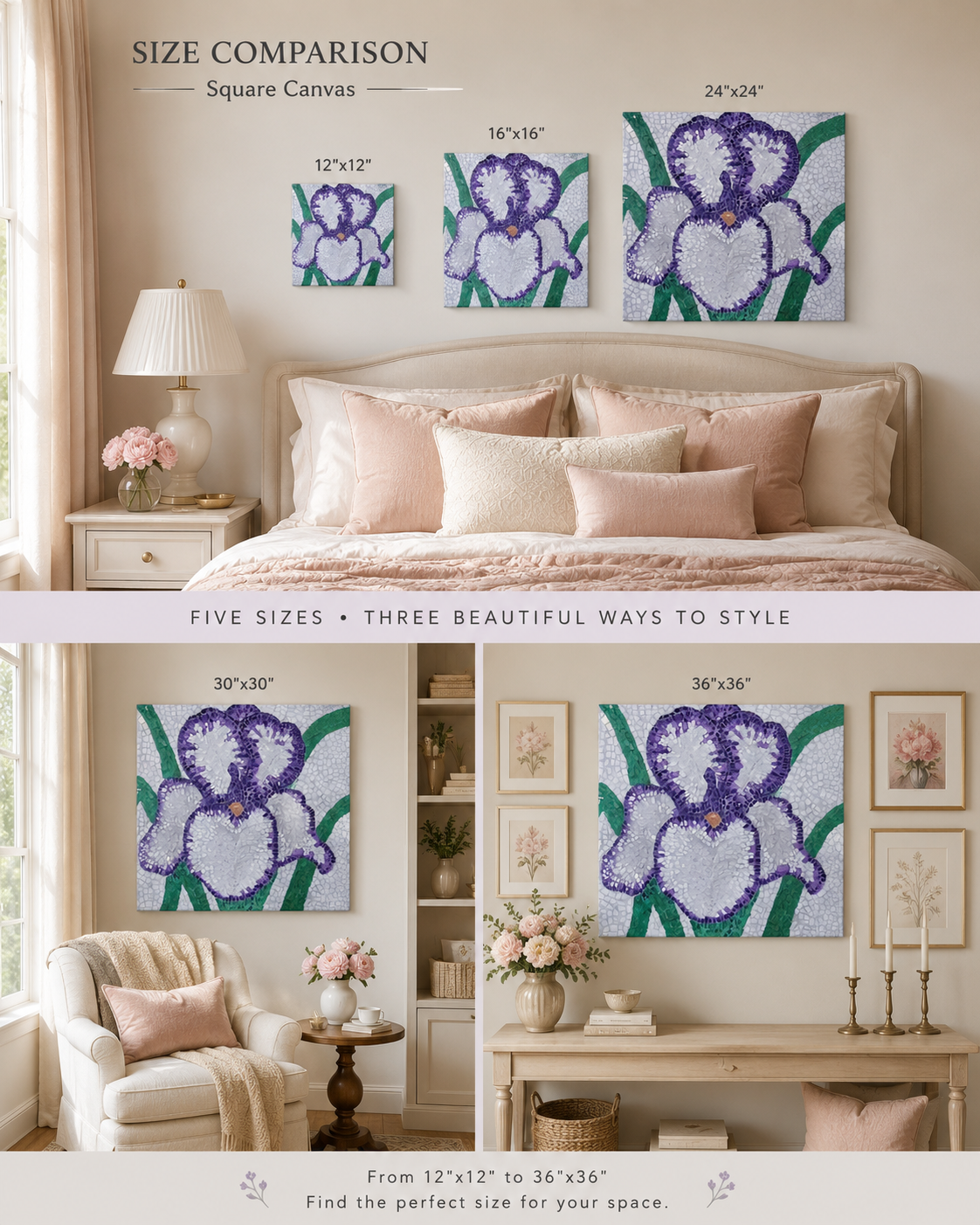 Violetta Iris Canvas | Floral Mosaic Wall Art for Quiet Strength & Resilience